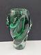 Vintage Emerald Sommerso Japanese Art Glass Vase 10 Inch Tall Twisted