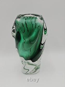 Vintage Emerald Sommerso Japanese Art Glass Vase 10 Inch Tall Twisted