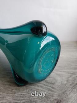 Vintage Empoli Cristalleria Fratelli Betti Teal White Cased 15 Art Glass Vase