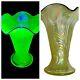 Vintage Fenton 2001 Topaz Opalescent # 6852 T8 Vase Vaseline Glass Uv Glow 7x6