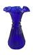 Vintage Fenton Cobalt Blue Wheat Glass Vase With Ruffled Edge 7-1/2 Tall