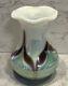 Vintage Fenton Art Glass Pulled Feather Vase Green Purple Iridescent White