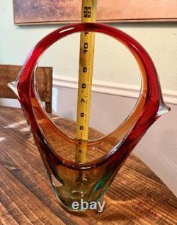 Vintage Ferro & Lazzarini Murano Sommerso Art Glass Basket Vase Italy 12