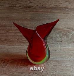 Vintage Flavio Poli Serguso Vetri D'arte Vase Red/Yellow Summerso Glass