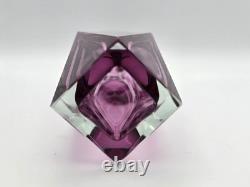 Vintage Formia Murano faceted vase encased purple / pink ORIGINAL LABEL