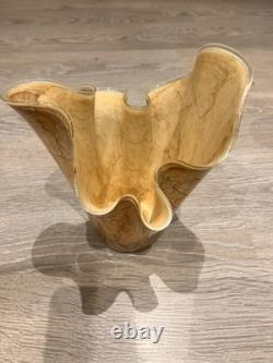 Vintage Glass Handkerchief Vase 10 Tall Large Crackle Marble Pattern Hand blown