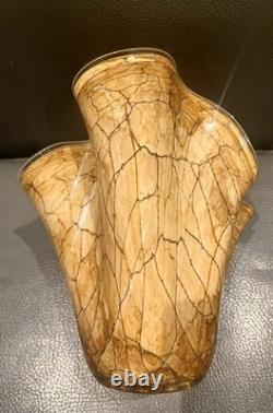 Vintage Glass Handkerchief Vase 10 Tall Large Crackle Marble Pattern Hand blown