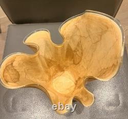 Vintage Glass Handkerchief Vase 10 Tall Large Crackle Marble Pattern Hand blown