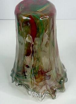 Vintage Green And Red Swirl 11 Art Glass Ruffle Vase, Unique And Rare