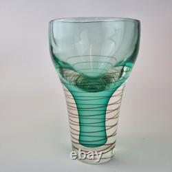 Vintage Green Art Glass Vase With Red Spiral Unsigned 20cm High