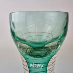 Vintage Green Art Glass Vase With Red Spiral Unsigned 20cm High