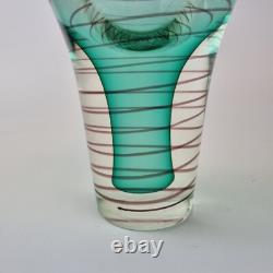 Vintage Green Art Glass Vase With Red Spiral Unsigned 20cm High