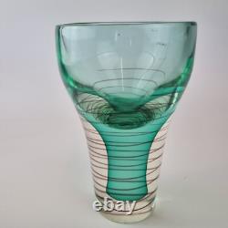 Vintage Green Art Glass Vase With Red Spiral Unsigned 20cm High