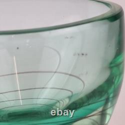 Vintage Green Art Glass Vase With Red Spiral Unsigned 20cm High