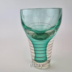 Vintage Green Art Glass Vase With Red Spiral Unsigned 20cm High