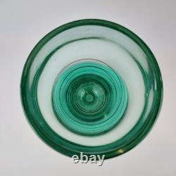Vintage Green Art Glass Vase With Red Spiral Unsigned 20cm High