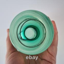Vintage Green Art Glass Vase With Red Spiral Unsigned 20cm High