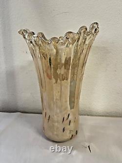 Vintage Hand Blown Art Glass Vase Amber Ivory Brown 15 inch