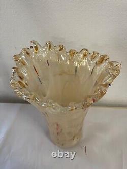 Vintage Hand Blown Art Glass Vase Amber Ivory Brown 15 inch