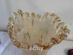 Vintage Hand Blown Art Glass Vase Amber Ivory Brown 15 inch