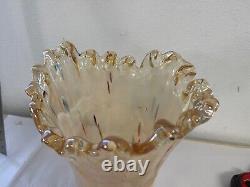 Vintage Hand Blown Art Glass Vase Amber Ivory Brown 15 inch