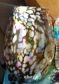 Vintage Hand Blown Art Glass Vase Confetti Iridescent Multicolor Made In Mexico
