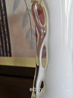 Vintage Hand Blown Polish Art Glass Shark Fin Vase Frosted White Glass 12