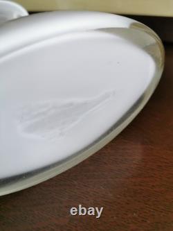 Vintage Hand Blown Polish Art Glass Shark Fin Vase Frosted White Glass 12