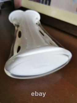 Vintage Hand Blown Polish Art Glass Shark Fin Vase Frosted White Glass 12