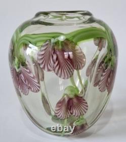 Vintage Heavy Studio Art Glass Vase Floral Design