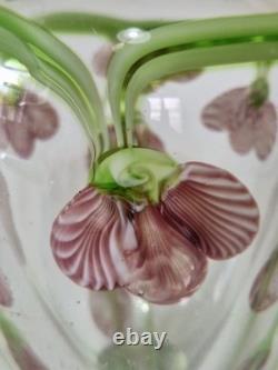 Vintage Heavy Studio Art Glass Vase Floral Design