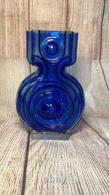 Vintage Helena Tynell Riihimaen Lasi Blue Aitanlukko / Padlock Glass Vase #1653
