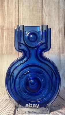 Vintage Helena Tynell Riihimaen Lasi Blue Aitanlukko / Padlock Glass Vase #1653
