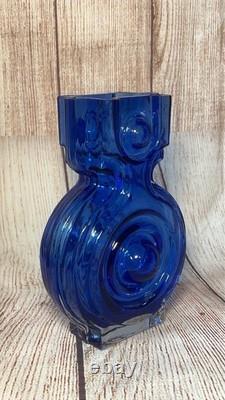 Vintage Helena Tynell Riihimaen Lasi Blue Aitanlukko / Padlock Glass Vase #1653