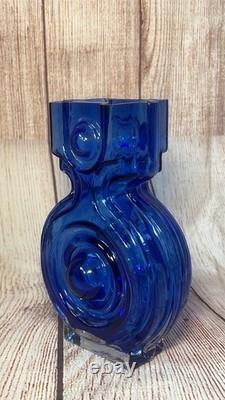 Vintage Helena Tynell Riihimaen Lasi Blue Aitanlukko / Padlock Glass Vase #1653