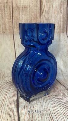 Vintage Helena Tynell Riihimaen Lasi Blue Aitanlukko / Padlock Glass Vase #1653