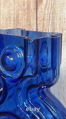 Vintage Helena Tynell Riihimaen Lasi Blue Aitanlukko / Padlock Glass Vase #1653