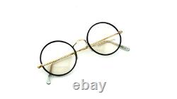 Vintage Hilton Classic 2 Black Gold Round Glasses Frame 49mm NOS 14kt R. Gold