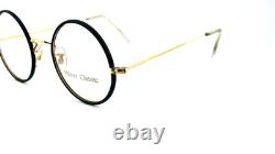 Vintage Hilton Classic 2 Black Gold Round Glasses Frame 49mm NOS 14kt R. Gold
