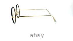 Vintage Hilton Classic 2 Black Gold Round Glasses Frame 49mm NOS 14kt R. Gold