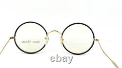 Vintage Hilton Classic 2 Black Gold Round Glasses Frame 49mm NOS 14kt R. Gold