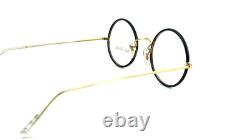 Vintage Hilton Classic 2 Black Gold Round Glasses Frame 49mm NOS 14kt R. Gold