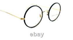 Vintage Hilton Classic 2 Black Gold Round Glasses Frame 49mm NOS 14kt R. Gold