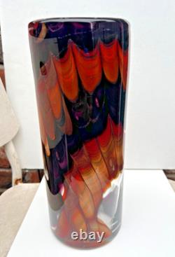 Vintage Italian Art Glass Cylinder Large Vase Empoli 1970s Italy 12 Tall