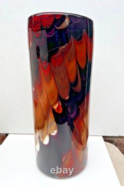 Vintage Italian Art Glass Cylinder Large Vase Empoli 1970s Italy 12 Tall
