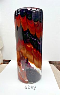Vintage Italian Art Glass Cylinder Large Vase Empoli 1970s Italy 12 Tall