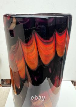 Vintage Italian Art Glass Cylinder Large Vase Empoli 1970s Italy 12 Tall
