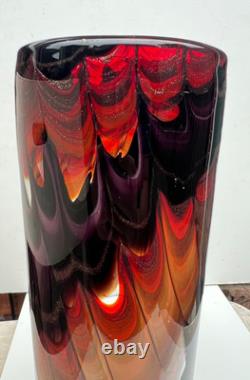 Vintage Italian Art Glass Cylinder Large Vase Empoli 1970s Italy 12 Tall
