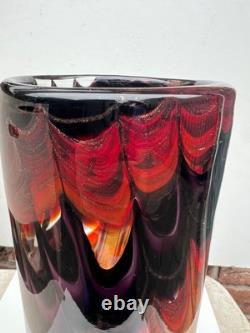 Vintage Italian Art Glass Cylinder Large Vase Empoli 1970s Italy 12 Tall