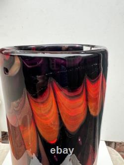 Vintage Italian Art Glass Cylinder Large Vase Empoli 1970s Italy 12 Tall